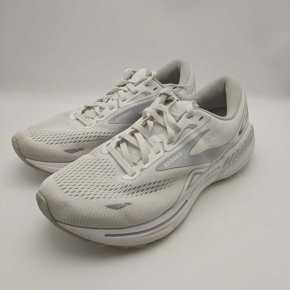 Brooks Adrenaline GTS 23 Womens Size 9 B White Silver Running Shoes 1203811B104